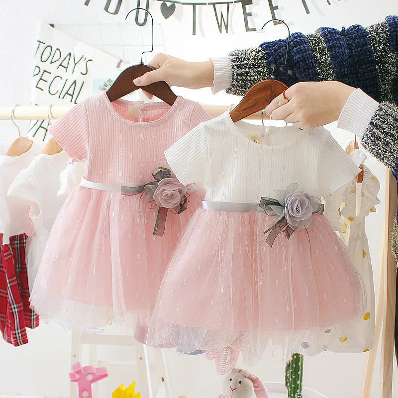 Baby girl princess birthday party dress with flower ribbon USA