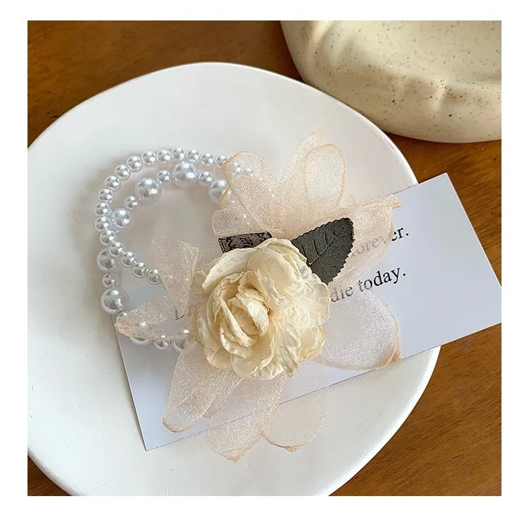 Flower Pearl Hair Ties