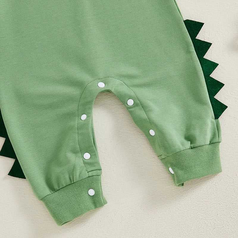 Baby Boys Dinosaur Hoodie Romper – Contrast Color Long-Sleeve Jumpsuit