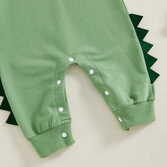Baby Boys Dinosaur Hoodie Romper – Contrast Color Long-Sleeve Jumpsuit