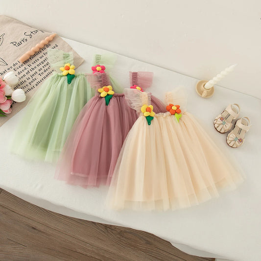 Baby Girl Dresses Summer Mesh Flower Girl Dresses Cute Halter Girl Princess Dresses Baby Clothes Girl ﻿
