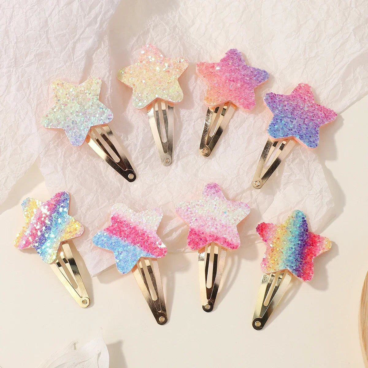 Glitter Rainbow Flower Hairpins