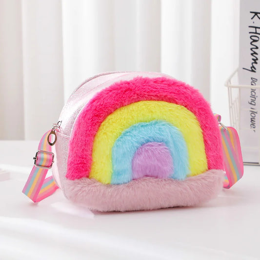 Girls' rainbow-design round shoulder bag