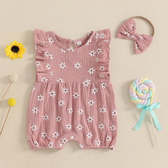 Baby Girl Floral Fly-Sleeve Romper Set | Summer Bowknot Outfit