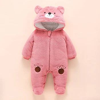 Baby Bear Hooded Winter Romper, Warm Cotton Jumpsuit