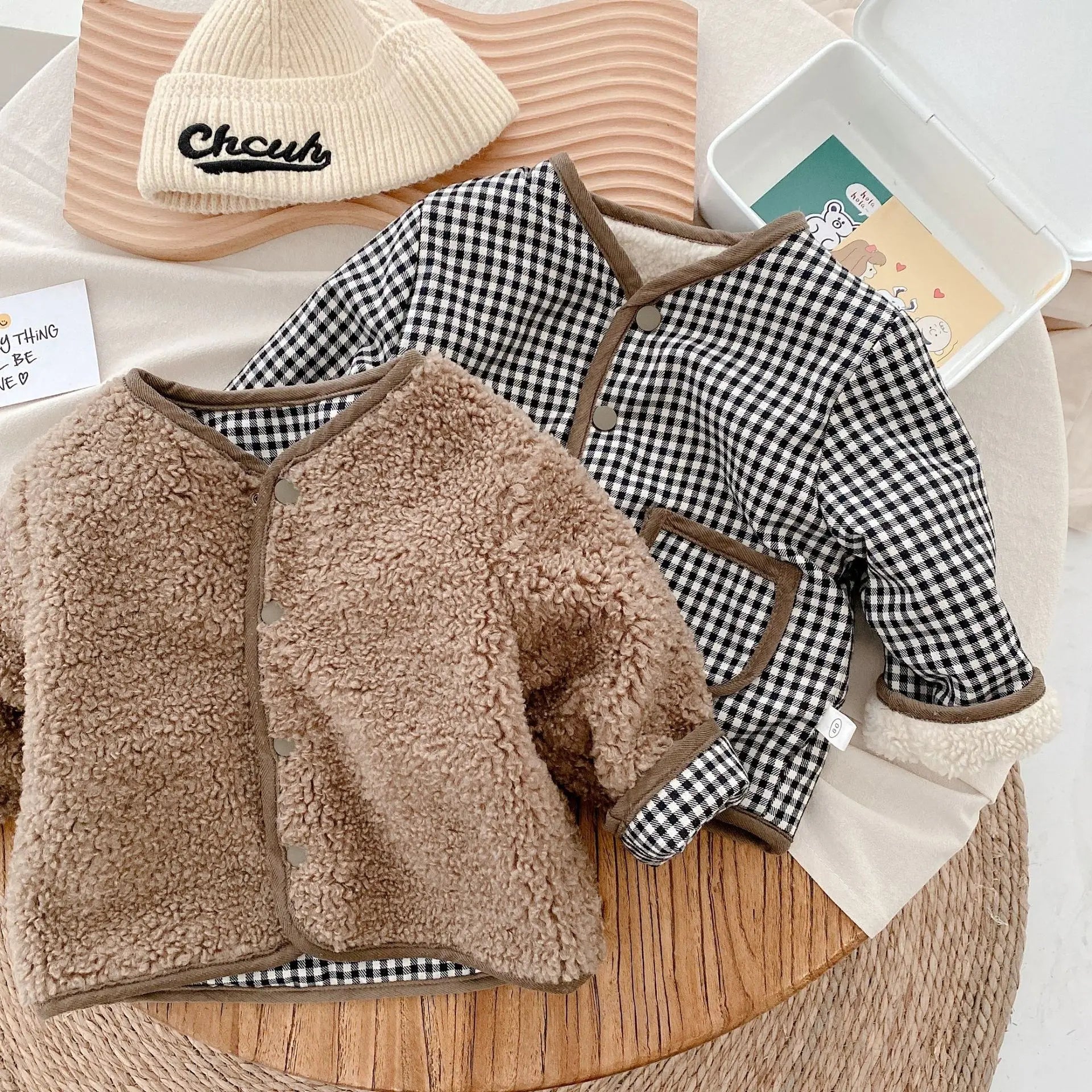 Stylish Plaid Plush Kids Coat