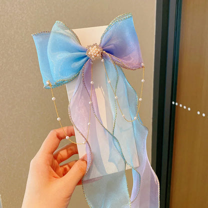 Baby Girls Elegant Mesh Bow Ribbon Hair Clips - PAMU8