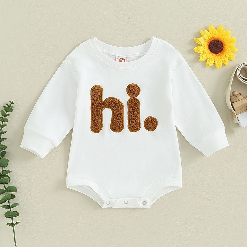 Baby Girls' Beige Fuzzy Letter Bodysuit, Long-Sleeve