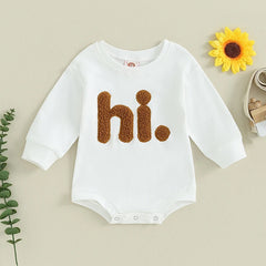 Baby Girls' Beige Fuzzy Letter Bodysuit, Long-Sleeve