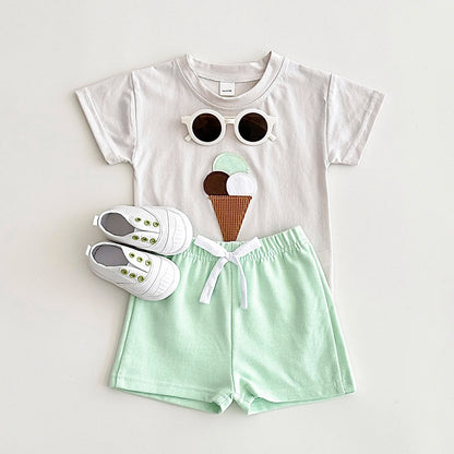 Baby Ice Cream Print T-shirt+Shorts
