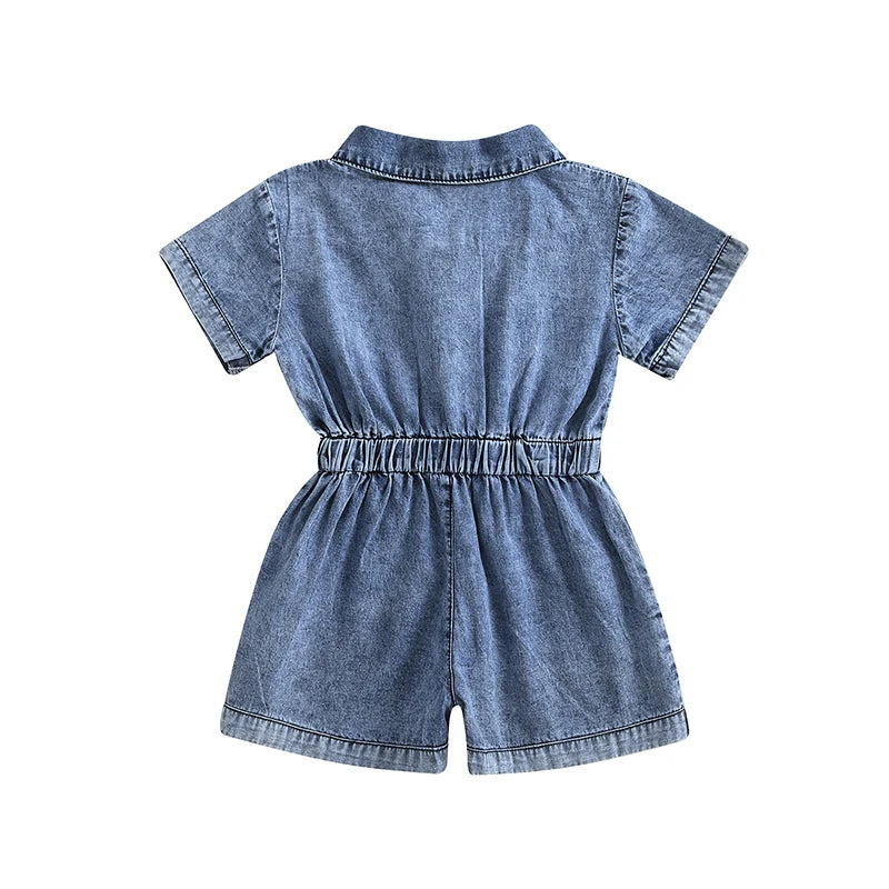Toddler Girls' Denim Overall Shorts, Button-Down Jumpsuit