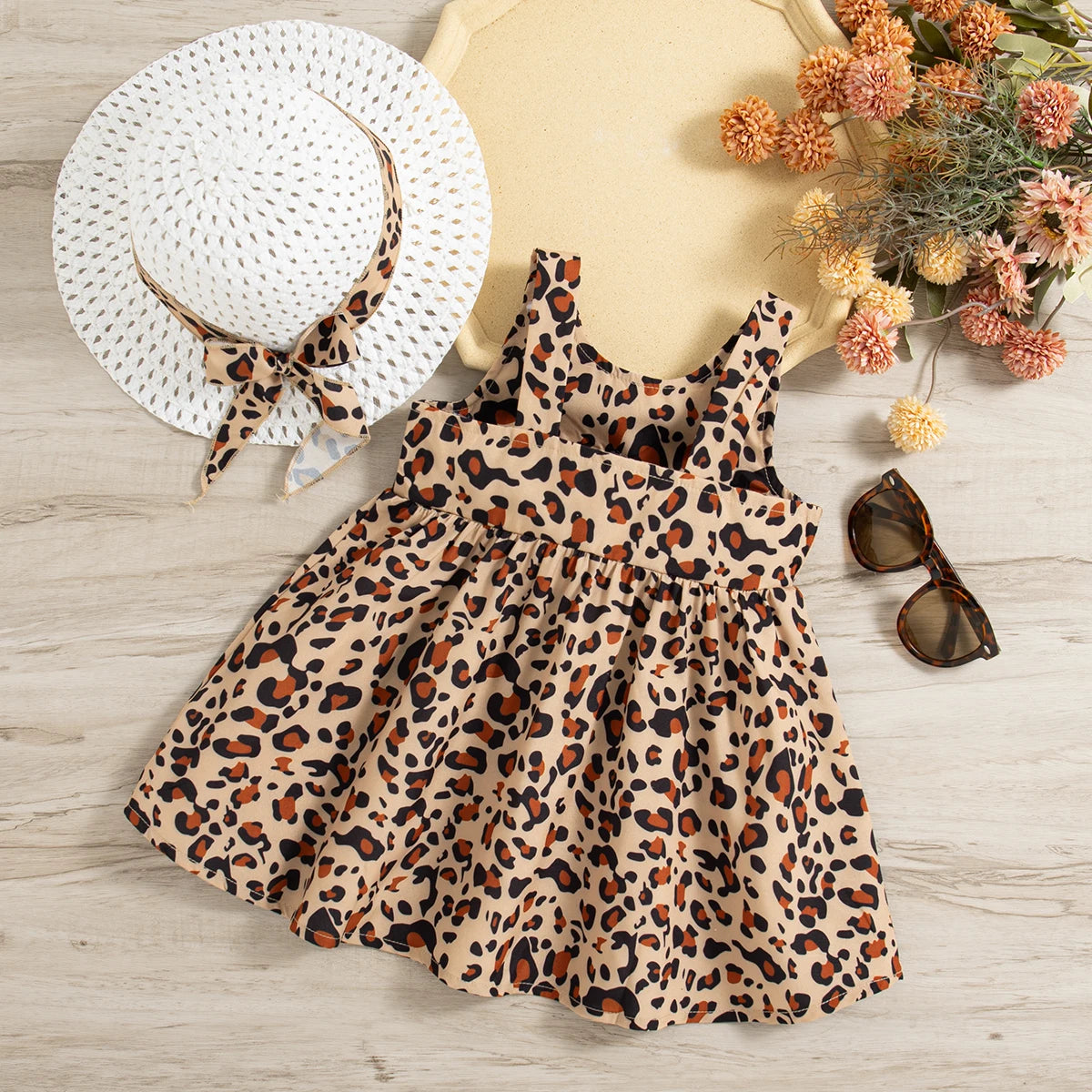Baby Girl Leopard Print Dress, Bow Suspender Sundress
