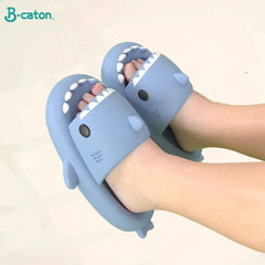 Kids wearing shark flip flops EVA non-slip beach sandals