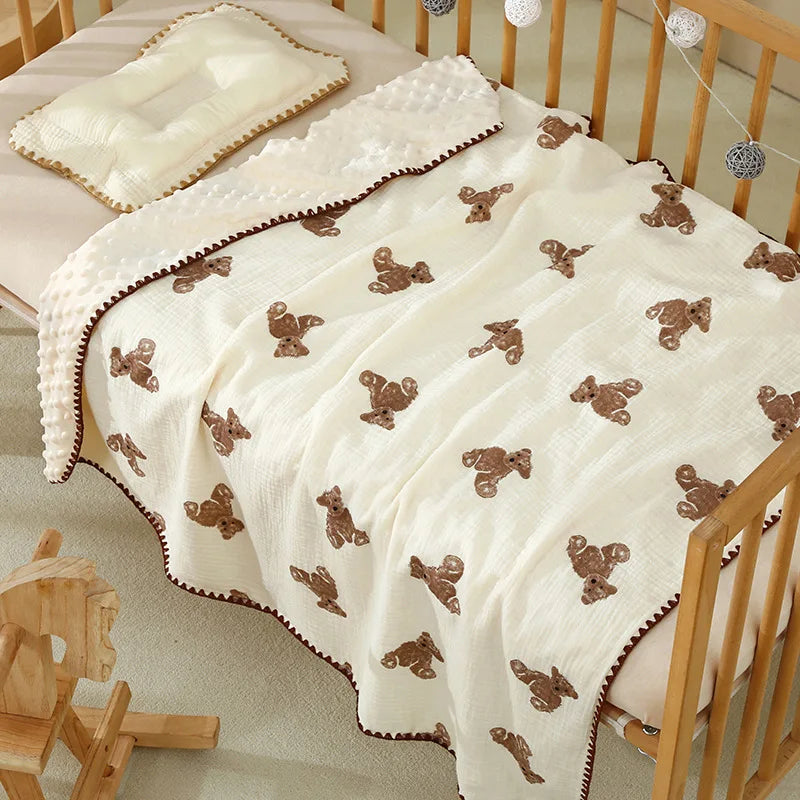 Newborn Bear Print Blanket for Crib, Stroller and Car Seat