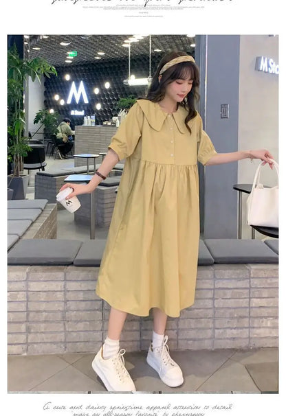 Collar Ruffled Patchwork Maternity Dress