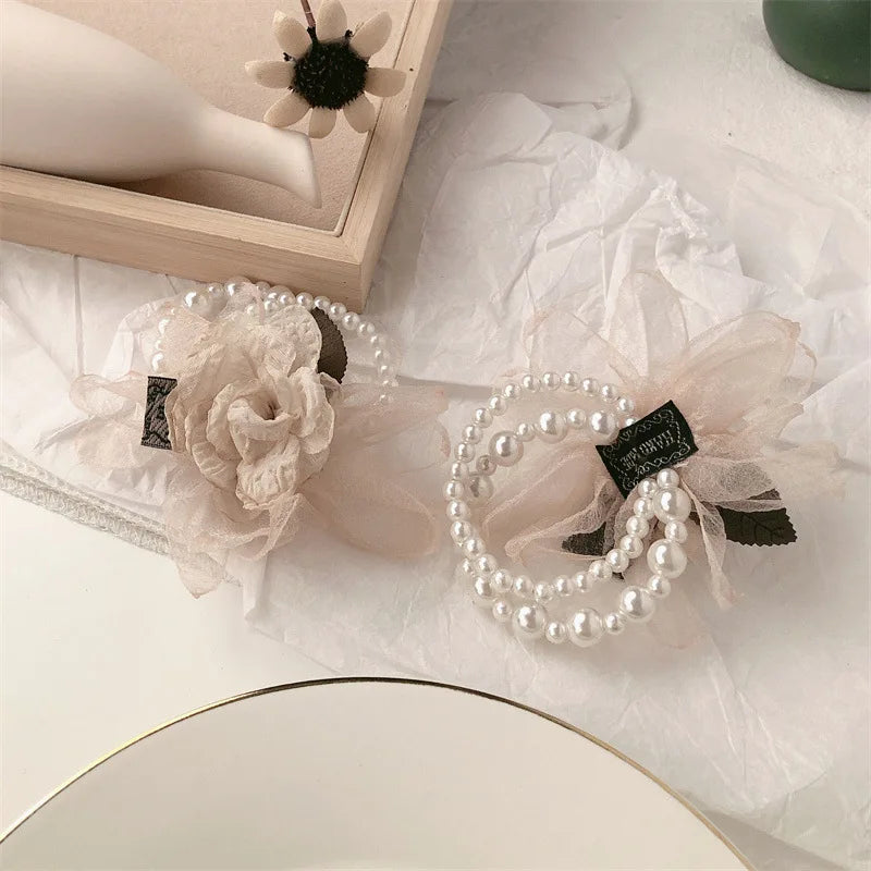 Flower Pearl Hair Ties