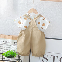 Cartoon Bear tees Overalls Set