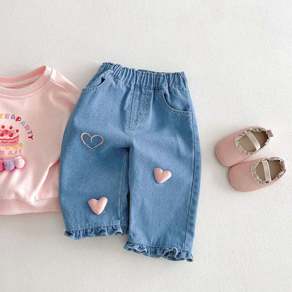 Children Girls Thin Style Denim Blue Pants - PAMU8