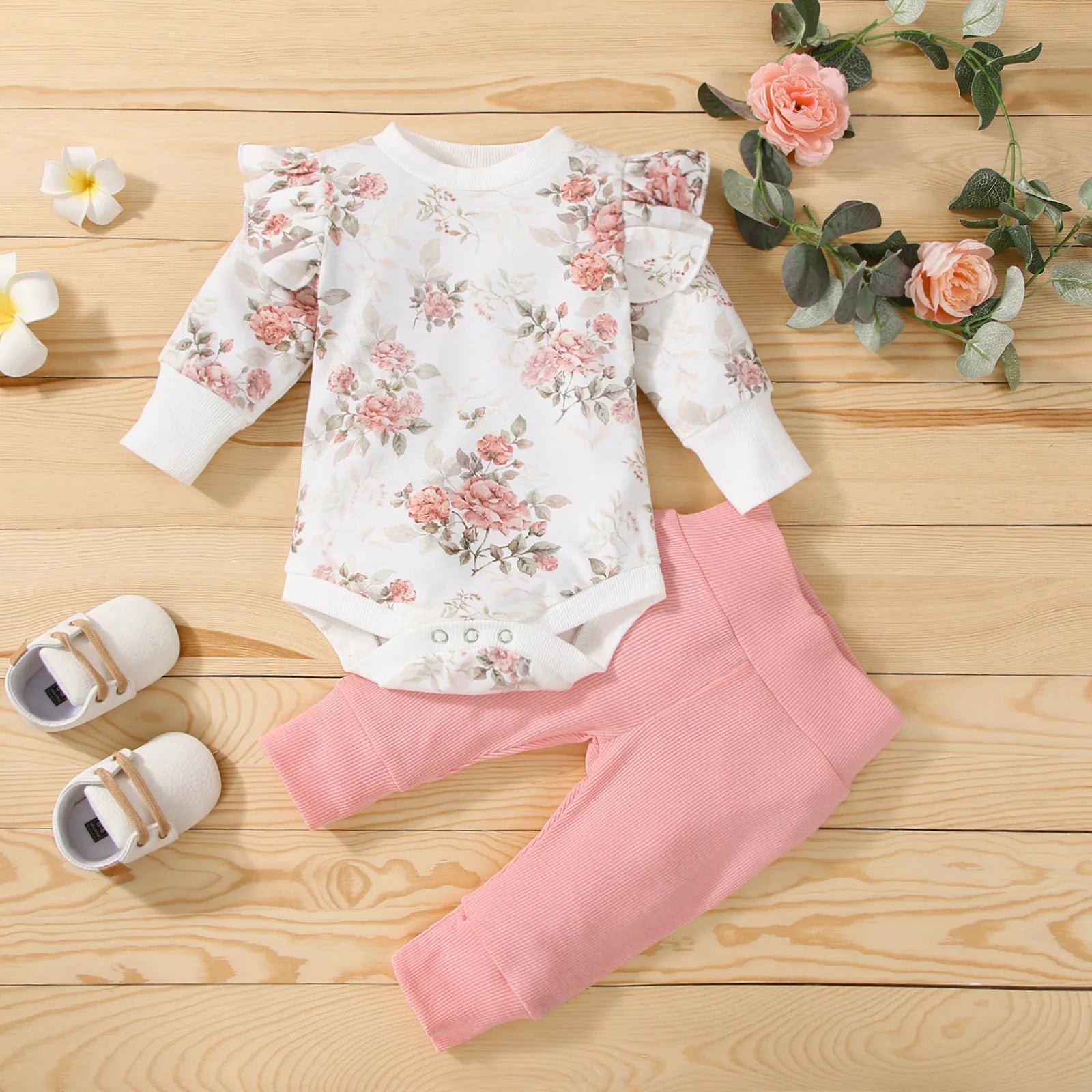 Baby Girls Floral Romper Pants Set Cotton 2PCS