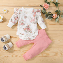 Baby Girls Floral Romper Pants Set Cotton 2PCS