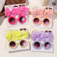 Kids Bow Hairclips and Retro Flower Sunglasses Set