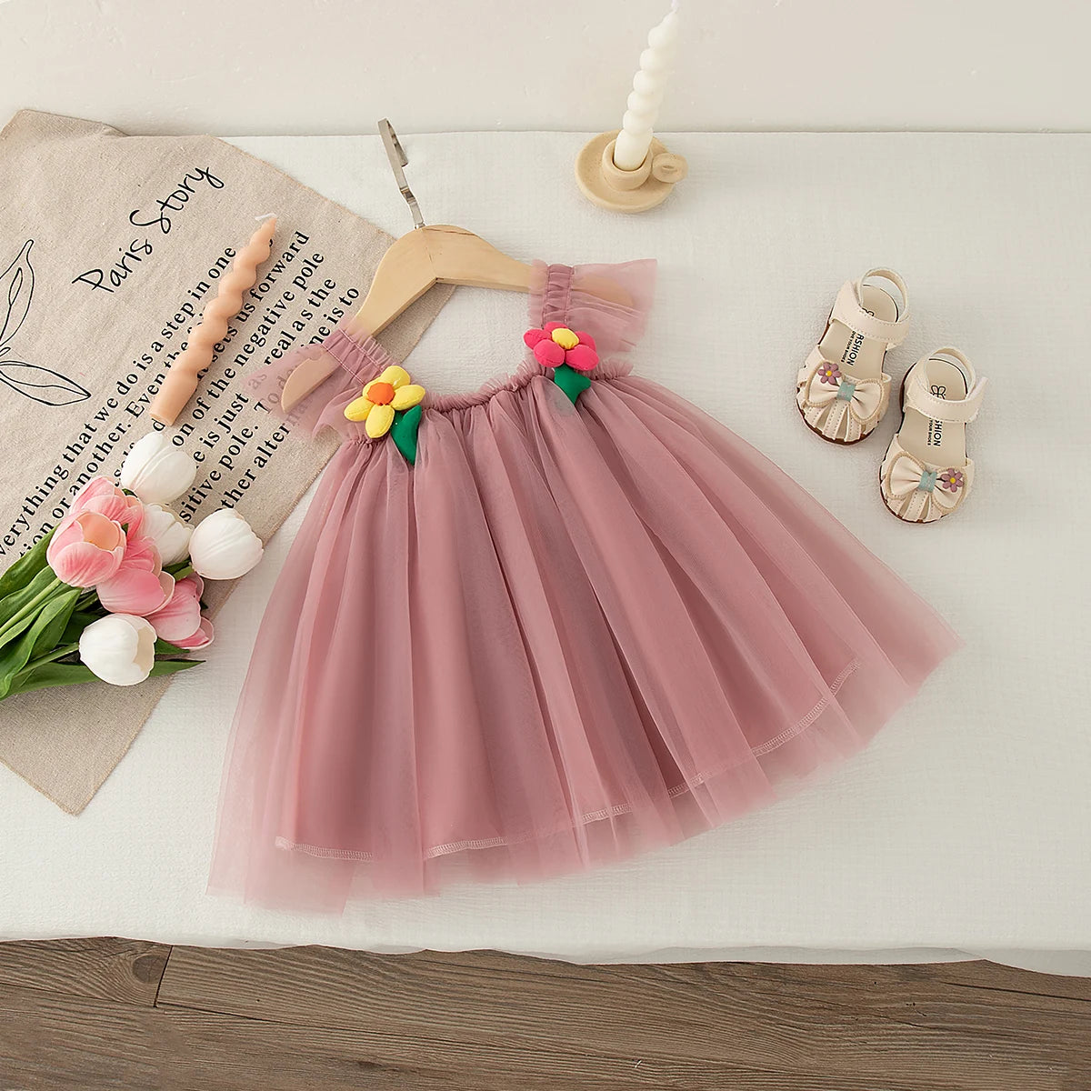 Baby Girl Dresses Summer Mesh Flower Girl Dresses Cute Halter Girl Princess Dresses Baby Clothes Girl ﻿