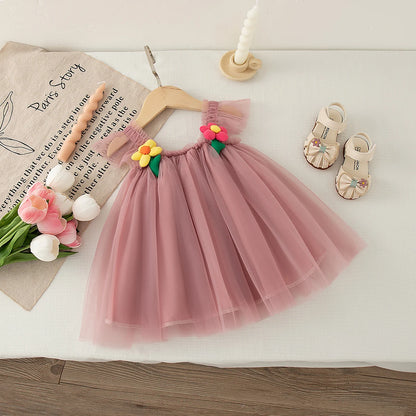 Baby Girl Dresses Summer Mesh Flower Girl Dresses Cute Halter Girl Princess Dresses Baby Clothes Girl ﻿
