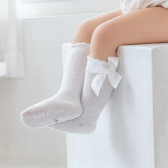 Baby Girls' Non-Slip Knee Socks, 3 Pairs with Bows
