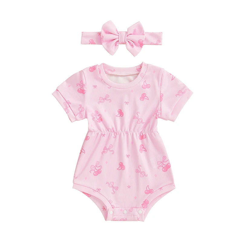 Baby Girls' Ribbed Strawberry Bodysuit with Bow Headband