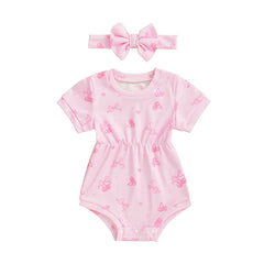 Baby Girls' Ribbed Strawberry Bodysuit with Bow Headband