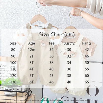Cartoon Bear tees Overalls Set
