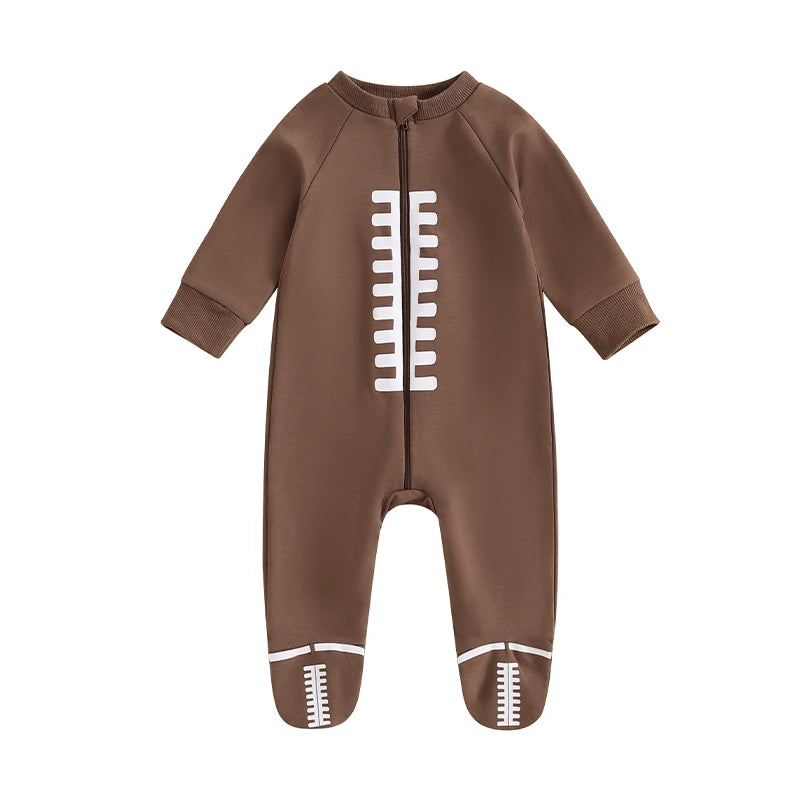 Newborn Football Romper, Long-Sleeve Baby Jumpsuit