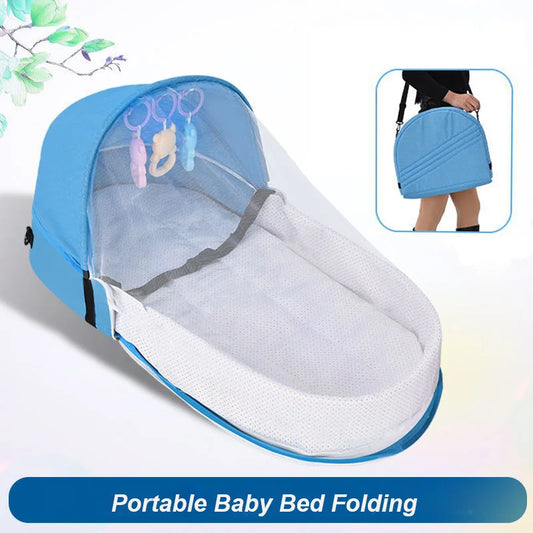 Folding portable baby bed with mosquito net