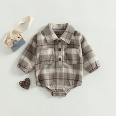 Baby Boys' Vintage Plaid Romper, Long-Sleeve Jumpsuit