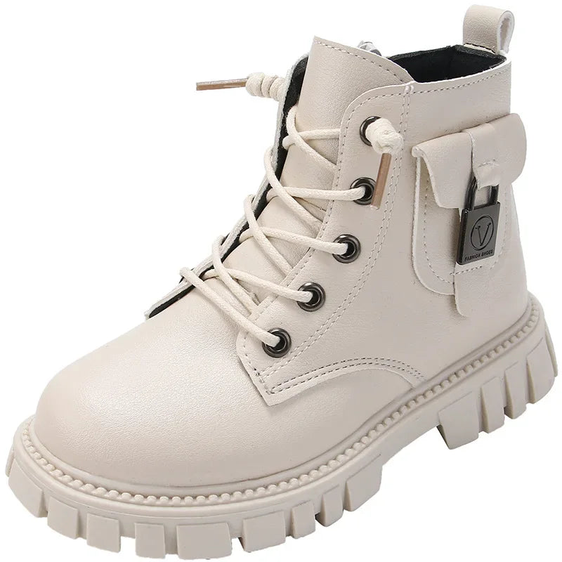 Leather Girls Warm Boots