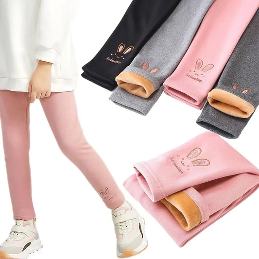 Girls' Plush-Lined Winter Leggings, Bunny & Solid Styles