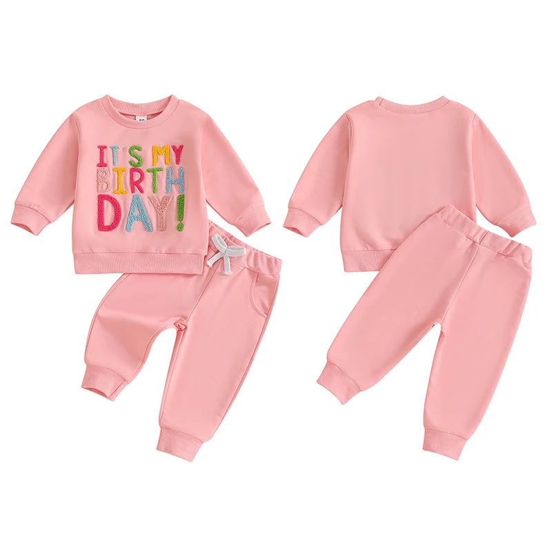 Toddler Girls Cotton Letter-Embroidery Sweatshirt & Pants Set