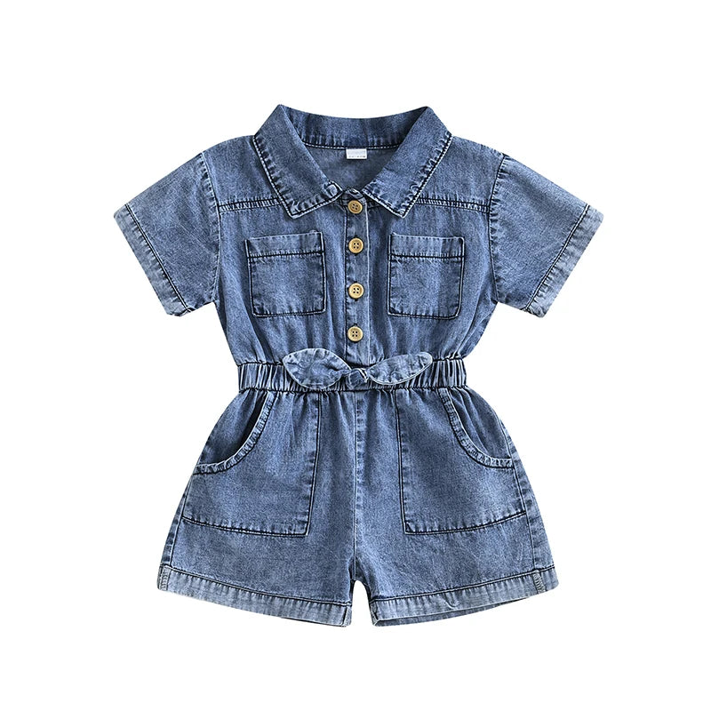 Toddler Girls' Denim Overall Shorts, Button-Down Jumpsuit