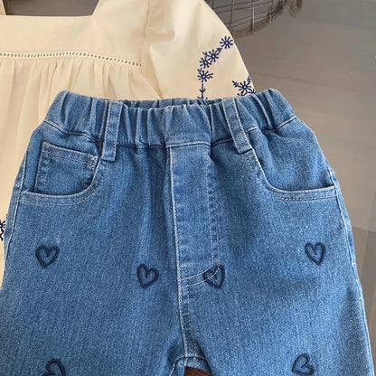 Embroidered Blouse and Heart Jeans