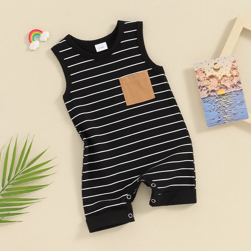 Striped Print Sleeveless Jumpsuit