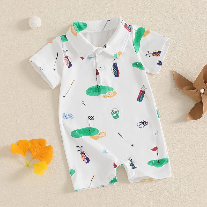 Baby Golf Romper, Half-Button Lapel Summer Jumpsuit