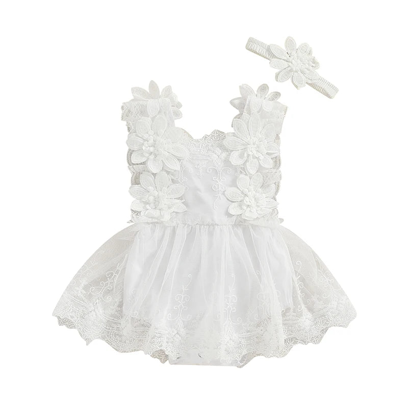Floral Lace Embroidery Romper Dress - PAMU8