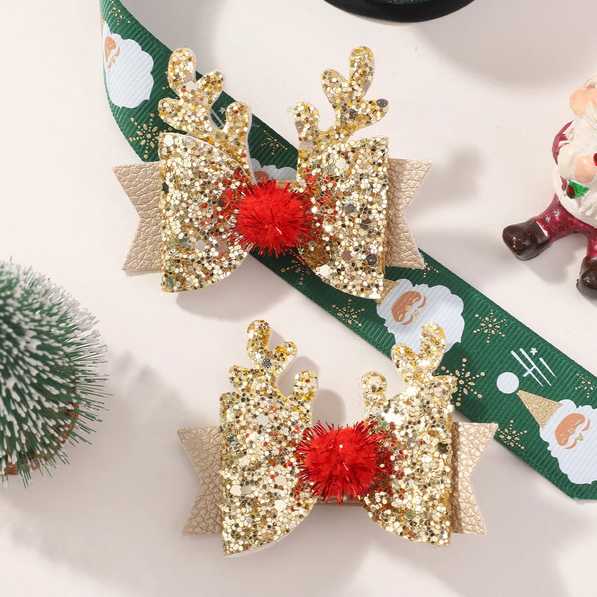 Girls' Red and Gold Glitter Bow Hair Clips, 2-Piece Set