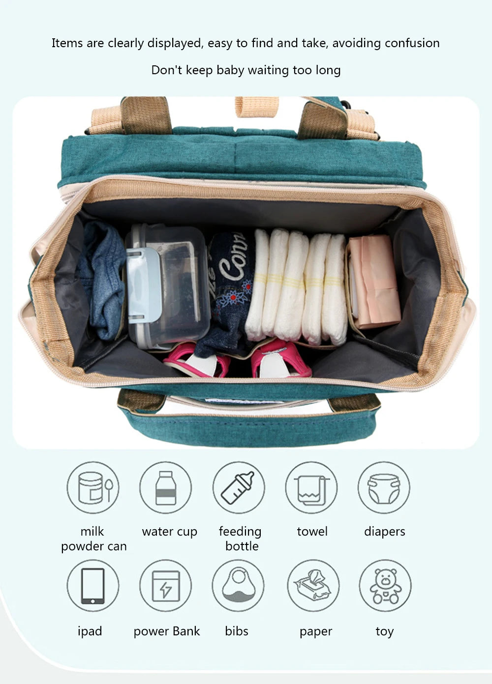 3-in-1 Foldable Diaper Bag Backpack with Changing Station