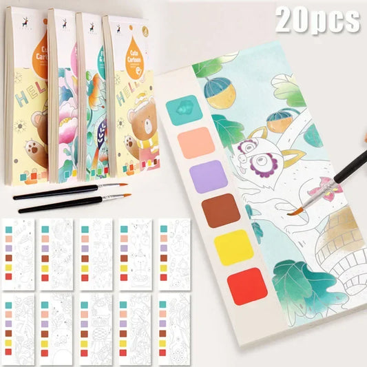 Kids water-activated painting book with themed picture pages