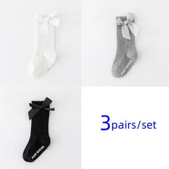 Baby Girls' Non-Slip Knee Socks, 3 Pairs with Bows