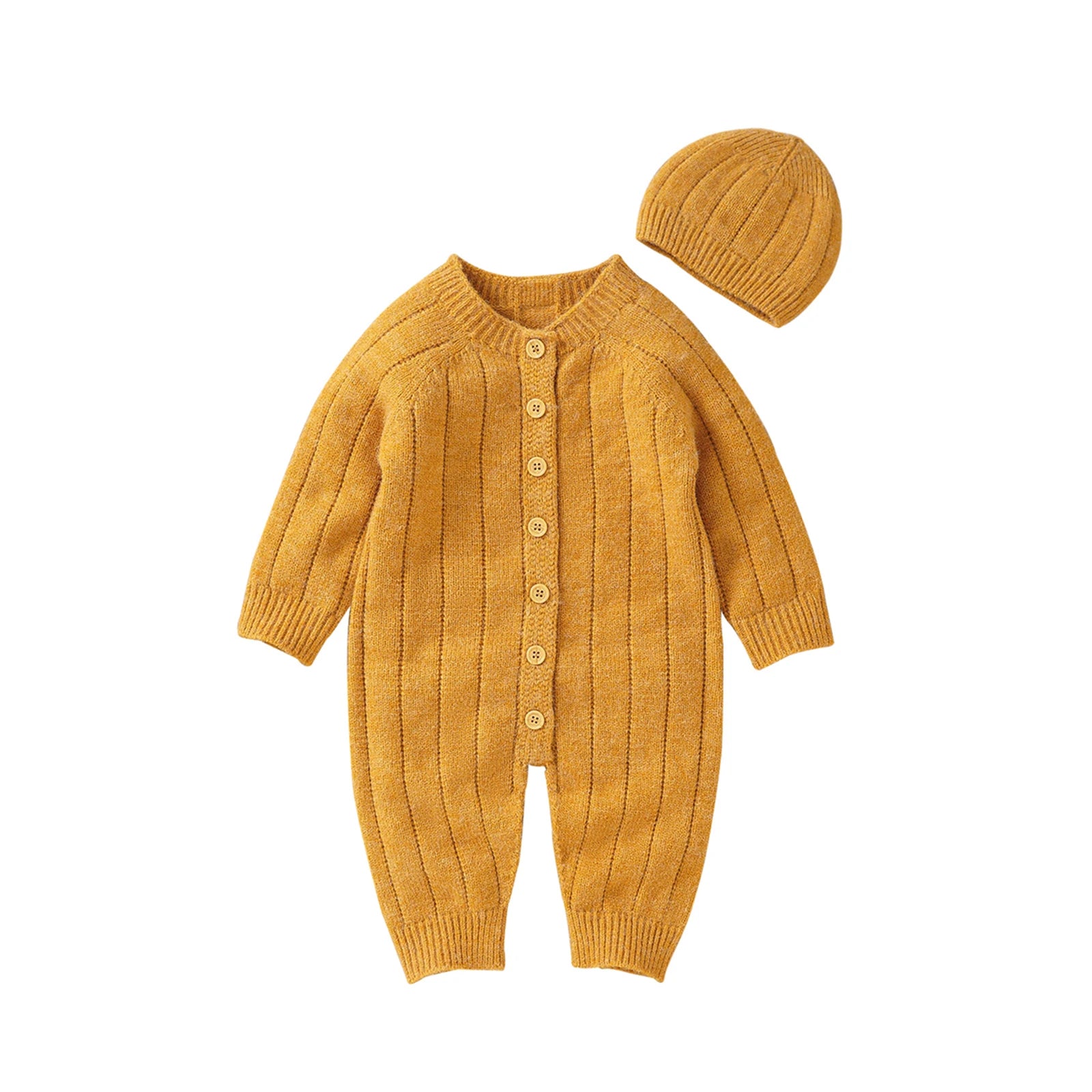 Knitted Baby Winter Romper and Cap Set, 0-18 Months