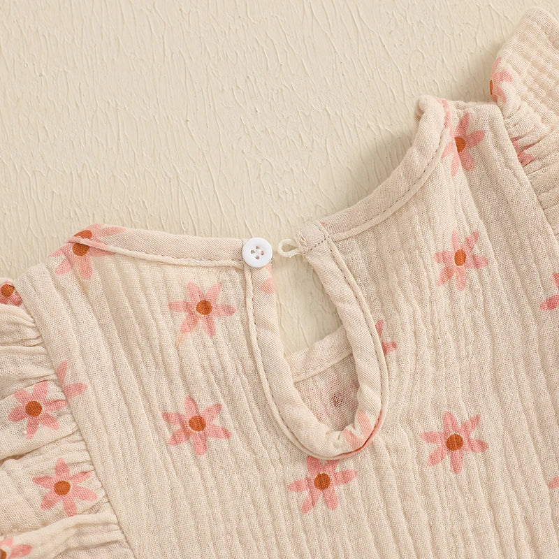 Baby Girl Floral Fly-Sleeve Romper Set | Summer Bowknot Outfit
