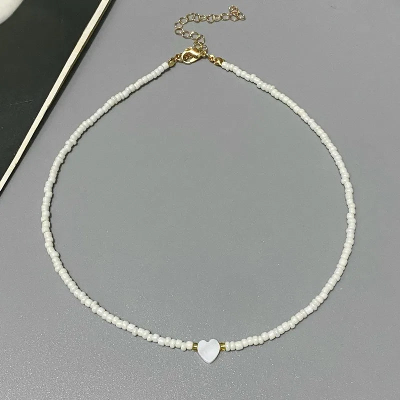 Girls' Shell Heart Choker Necklace, Glass Bead Gift