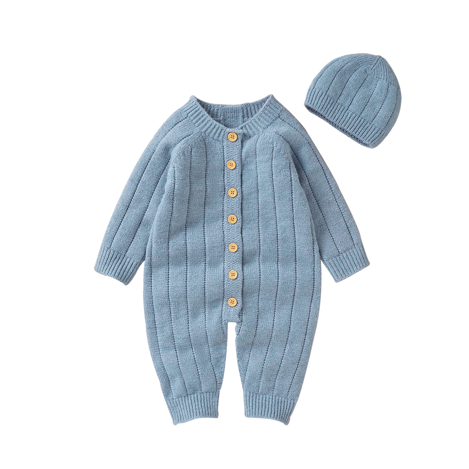 Knitted Baby Winter Romper and Cap Set, 0-18 Months